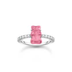 Thomas Sabo x HARIBO Ring mit pinkem Mini-Goldbären und Steinen